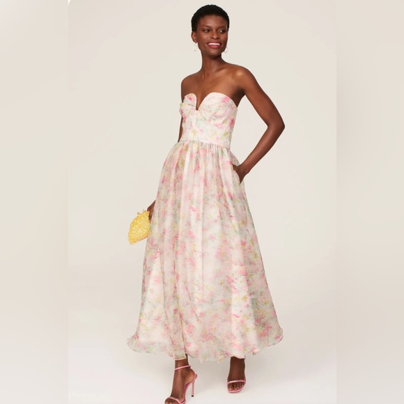 Monique Lhuillier Dresses & Skirts - ML Monique Lhuillier Strapless Sweetheart Organaza Pink Pastel Floral Dress